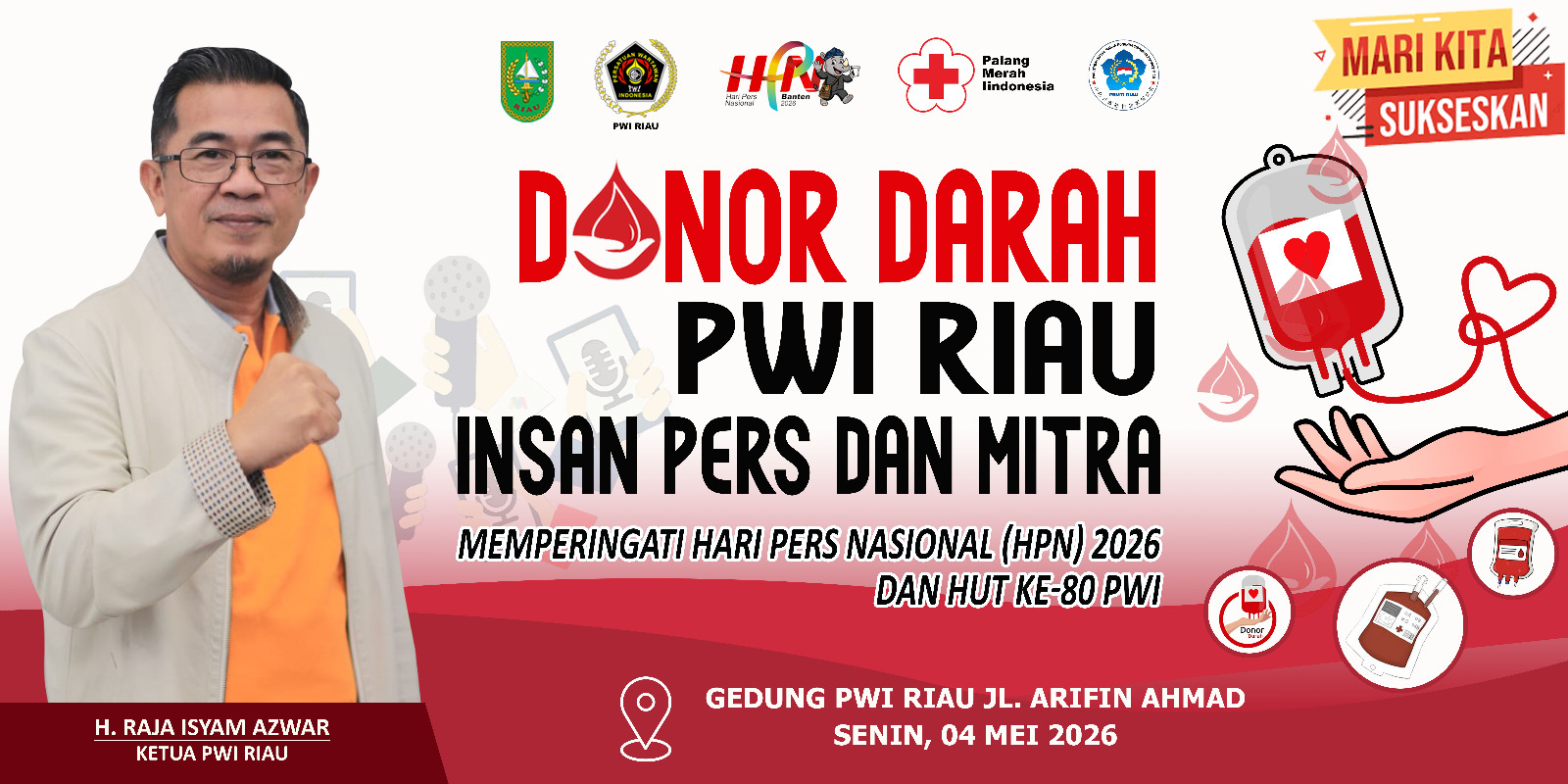Semarakkan HPN dan HUT ke-80, PWI Riau Gelar Donor Darah Senin Mendatang