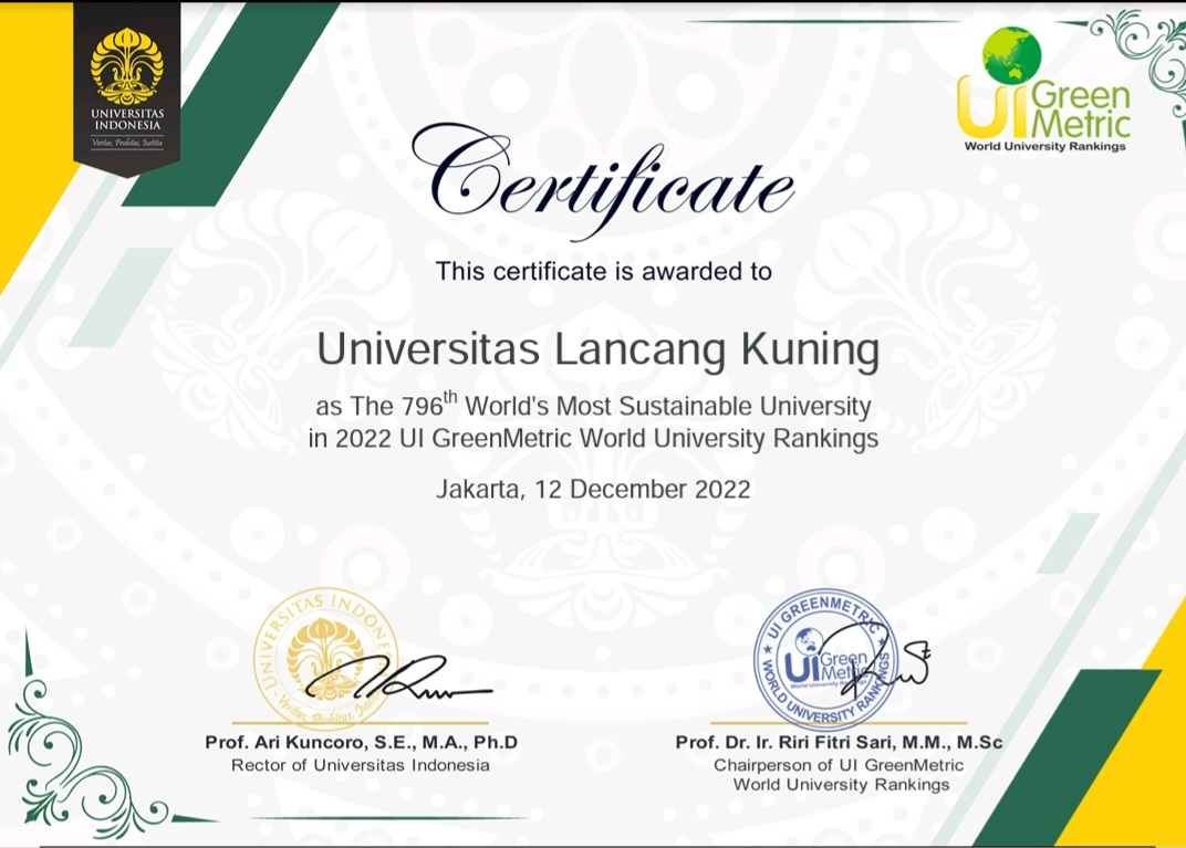 UI GreenMetric World University Rankings, Unilak Riau Meraih Posisi ke-80 Nasional