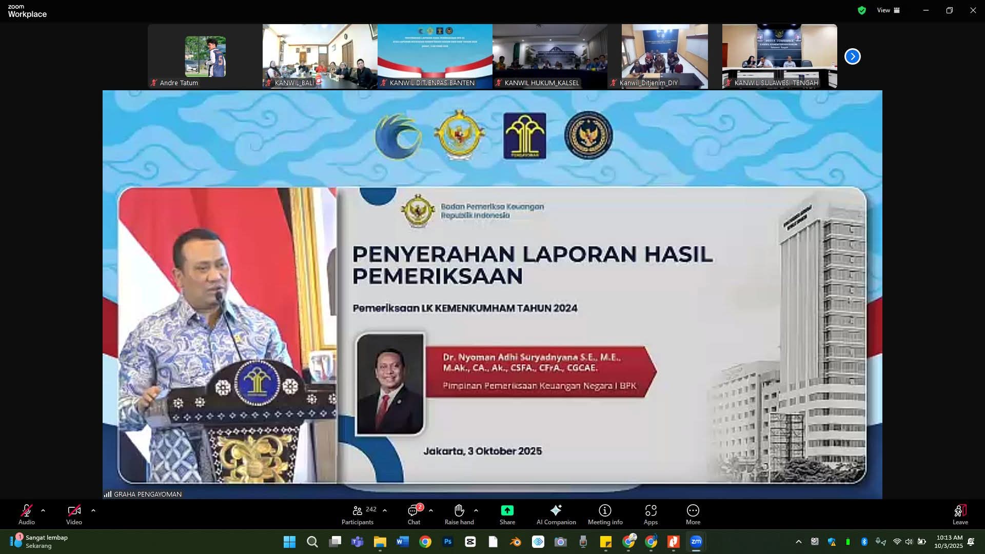 Kemenkum Riau Ikuti Penyerahan LHP BPK RI Tahun 2024