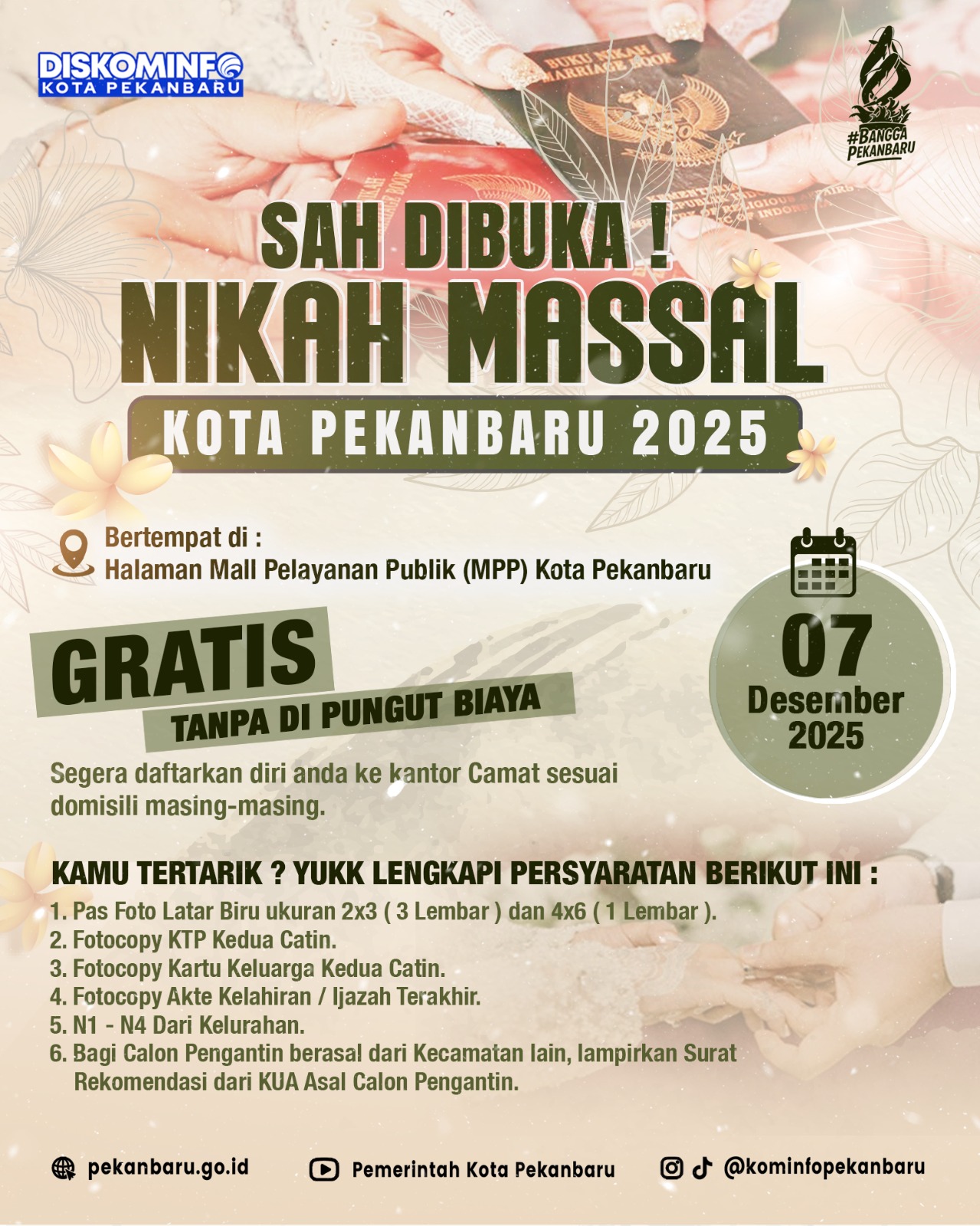 Sudah 43 Calon Pasutri Daftar Nikah Massal Gratis Pemko Pekanbaru