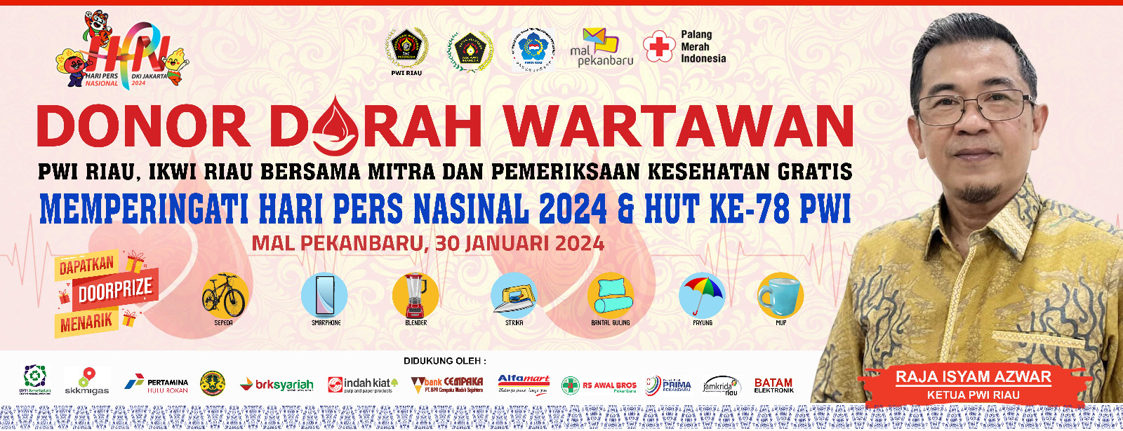 Baksos Donor Darah Sempena HPN 2024, PWI Riau Siapkan Doorprize Menarik untuk Pendonor
