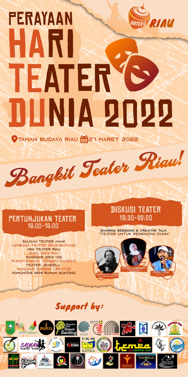 Besok, Puluhan Komunitas Rayakan Hari Teater Dunia di Taman Budaya