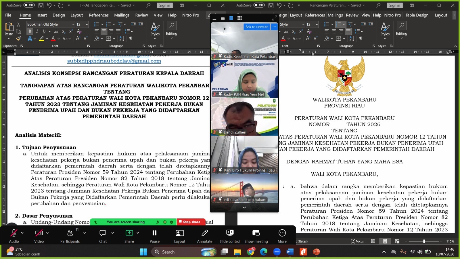 Jaminan Kesehatan Masyarakat, Harmonisasi Ranperwako Pekanbaru Ditingkatkan