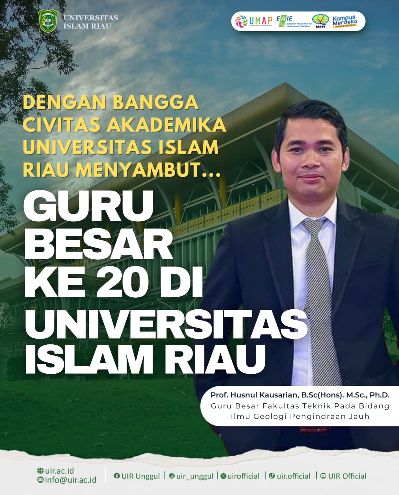 Dosen UIR Husnul Kausarian Jadi Guru Besar Bidang Teknik Geologi Termuda di Indonesia
