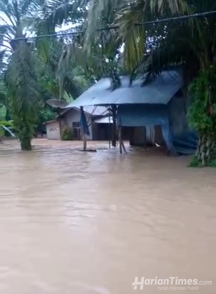 Sungai Tualang  Meluap, Belasan Rumah Warga Keritang Terendam Air