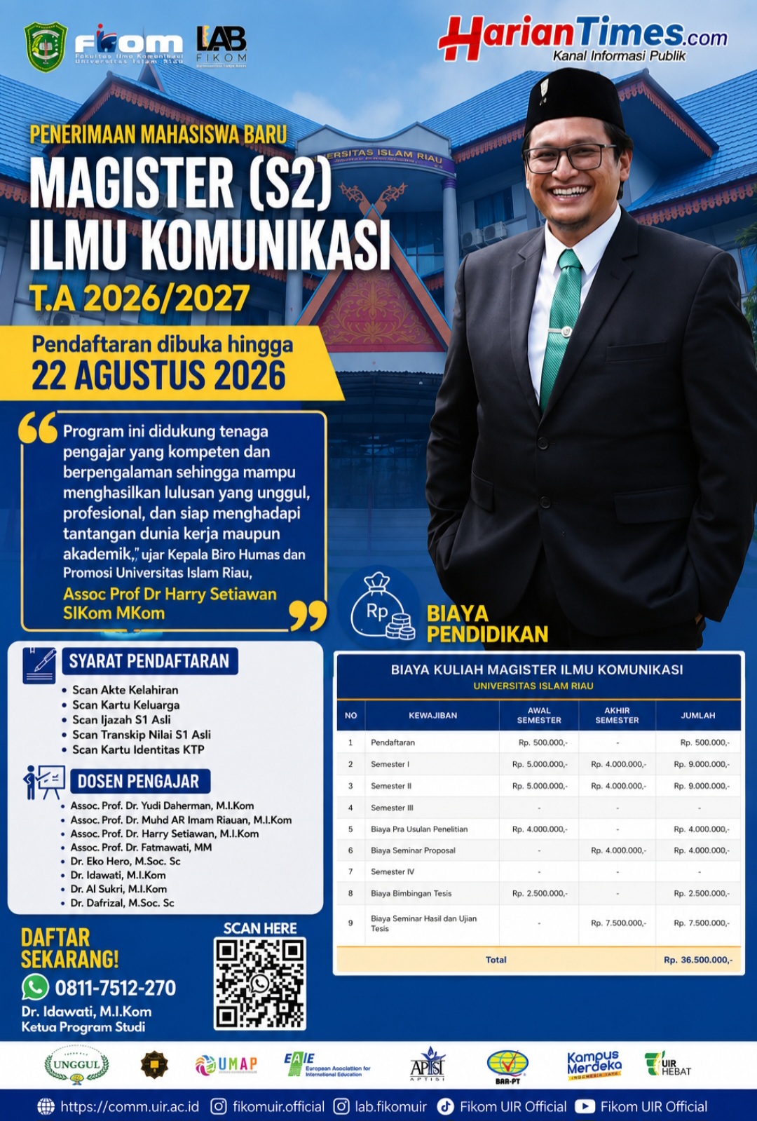 Ingin Lanjut S2 Komunikasi? UIR Buka Pendaftaran hingga 22 Agustus 2026