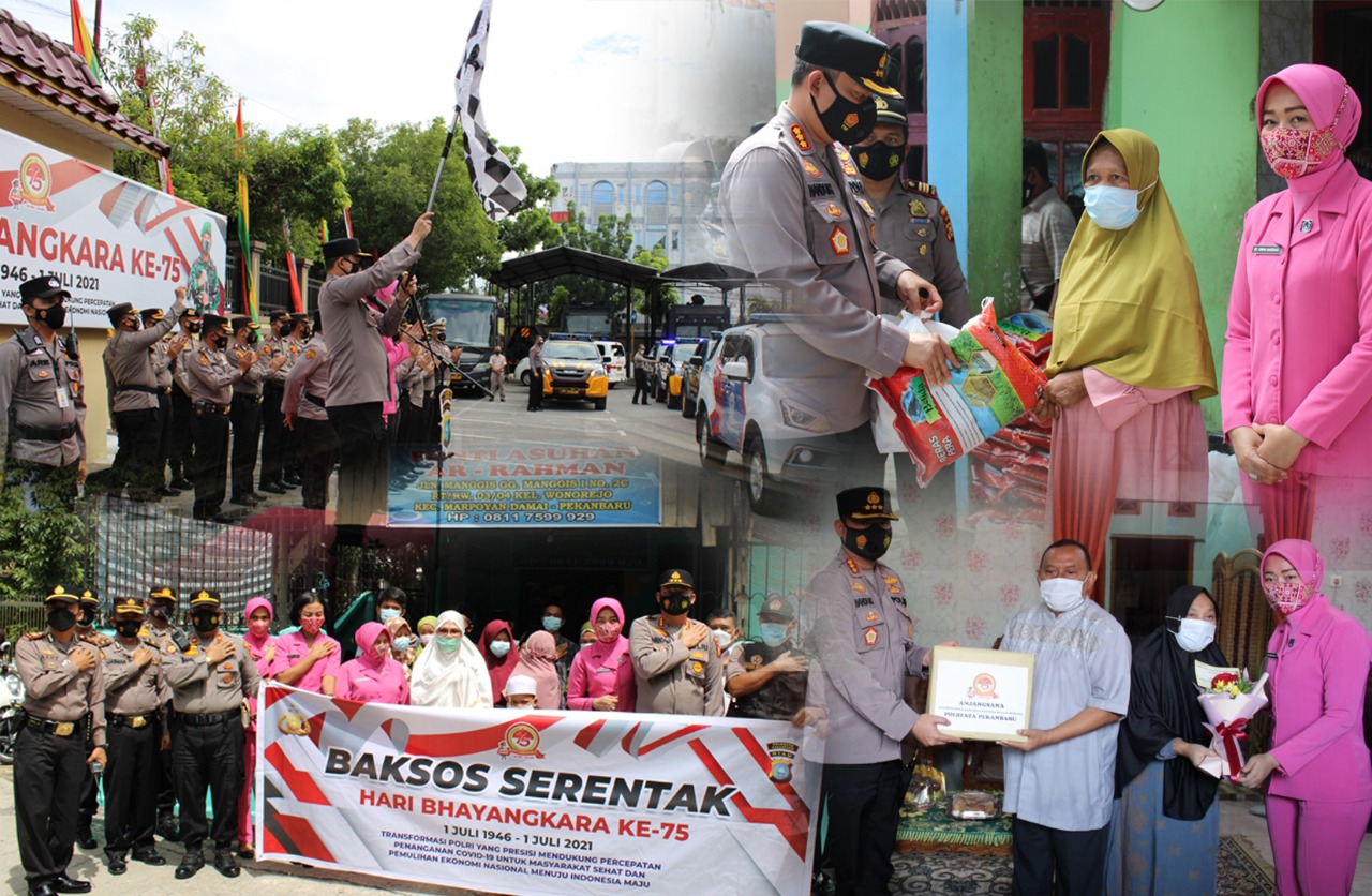 HUT Bhayangkara Ke-75, Polresta Pekanbaru Bagikan 1.000 Paket Sembako ke Panti Asuhan