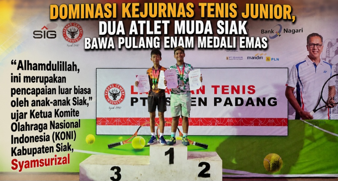 Dominasi Kejurnas Tenis Junior, Dua Atlet Muda Siak Bawa Pulang Enam Medali Emas