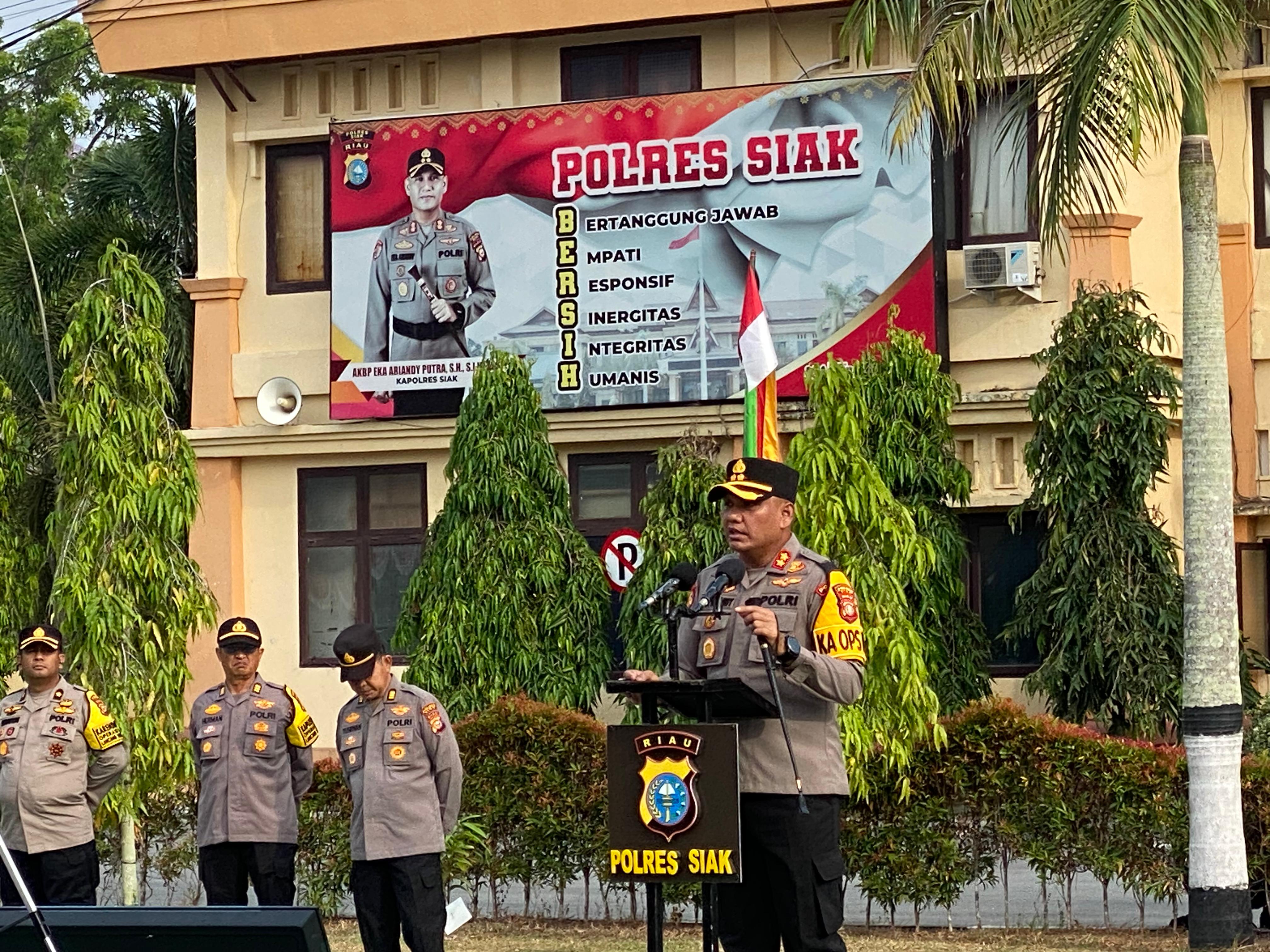 Pimpin Apel Pagi, Kapolres Siak Tegaskan Disiplin, Dukung SPPG dan Fokus Cegah Karhutla