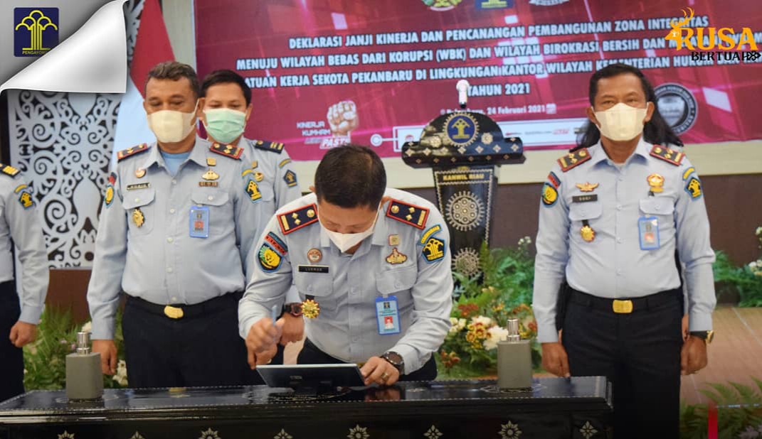 Rutan Kelas I Pekanbaru Deklarasi Janji Kinerja dan Pencanangan ZI WBK dan WBBM
