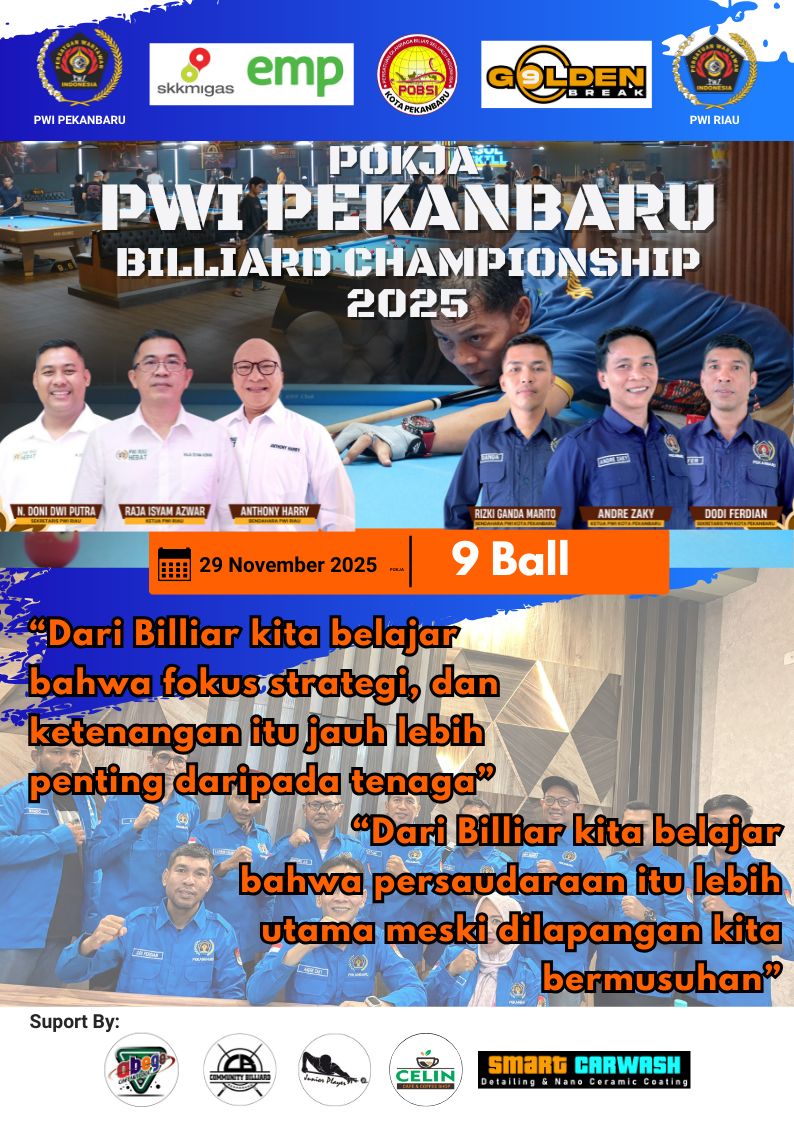 PWI Pokja Pekanbaru Gelar Billiard Championship 2025, 64 Wartawan Siap Adu Skill