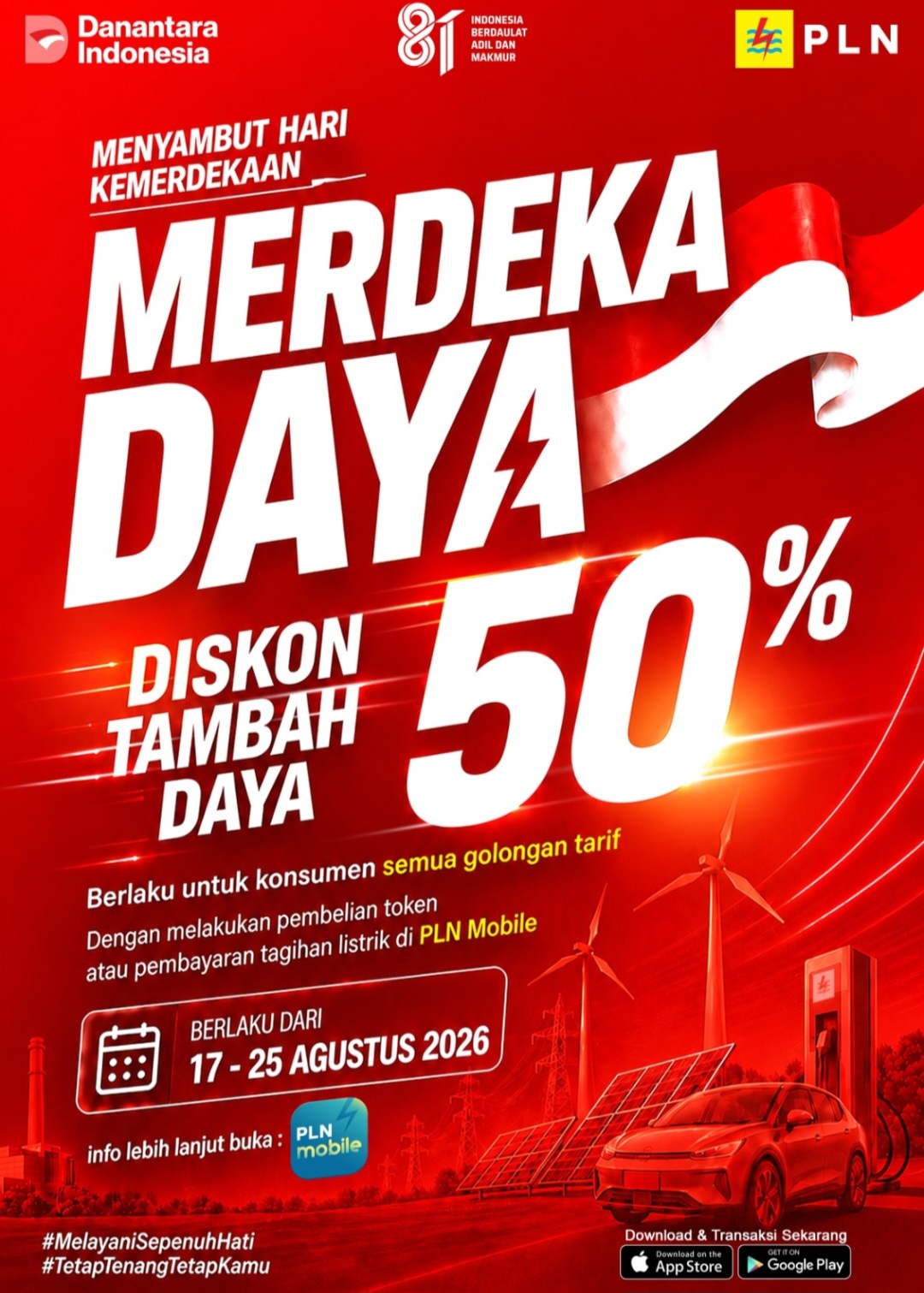 Lewat PLN Mobile, PLN Promo Merdeka Day Berupa Diskon Biaya Tambah Daya 50 Persen